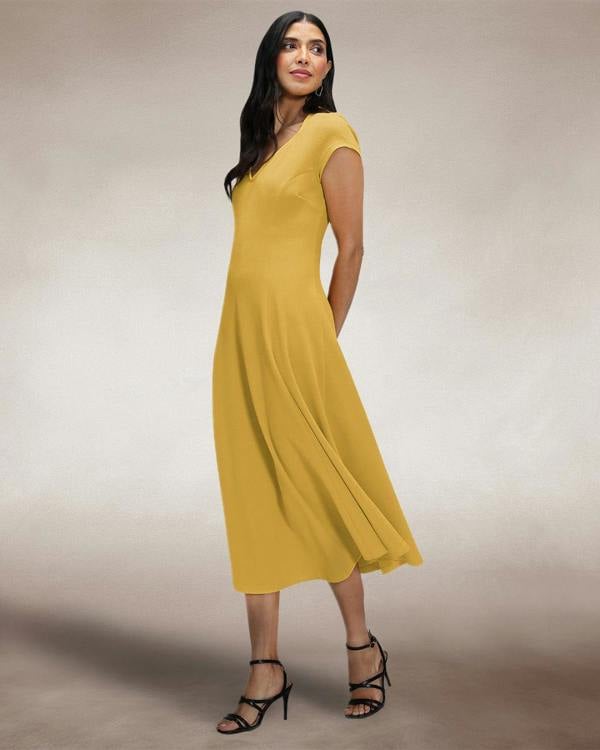 HotSquash A Line Midi Dress with Cap Sleeves