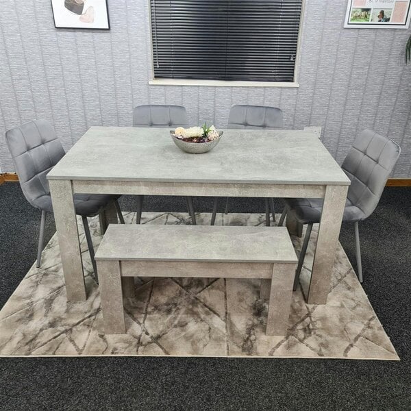 Kosy Koala Wooden Grey Dining Table Set with 4 Grey Velvet Chairs and 1 Bench - Dining Room Furniture