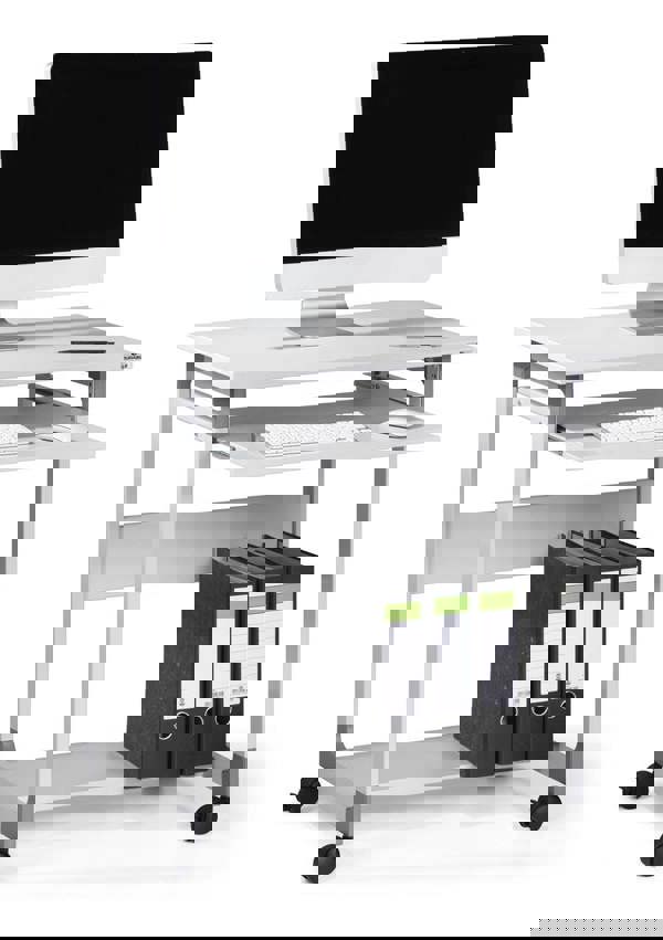 Durable Adjustable Mobile PC Computer Desk Workstation Trolley on Wheels | Grey