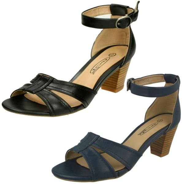 Spot On Ladies Spot On Heeled Ankle Strap Sandal with Stitched Vamp