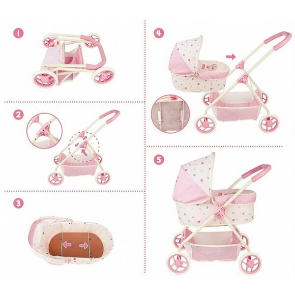 deAO Toys deAO Complete Baby Doll Stroller Set Doll Pushchair with Storage Basket & Feeding Accessories Pretend Play Baby Care Toy for Kids Ages 3+
