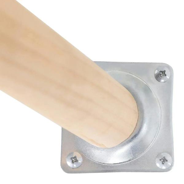Metal corner mounting bracket with screws for attaching a wooden table leg