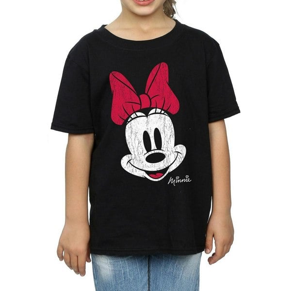 Disney Girls Minnie Mouse Face Cotton T-Shirt - Black