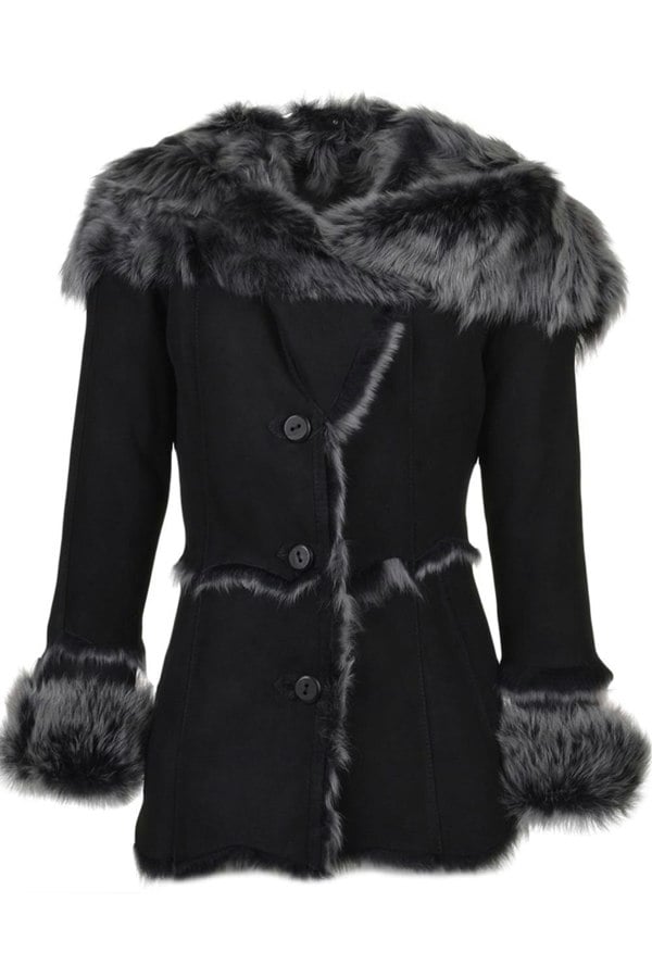 Toscana Long Haired Shearling Jacket With Large Hood: KB 32 HOODED