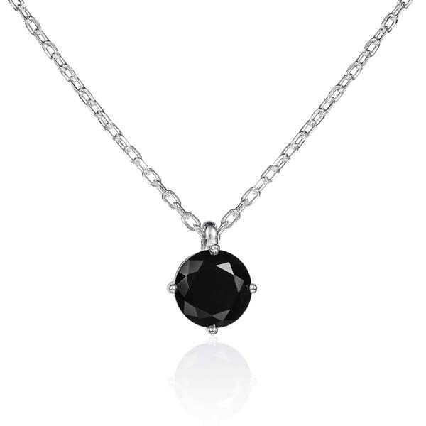 namana Dainty 925 Sterling Silver Black Round Solitaire Pendant Necklace for Women