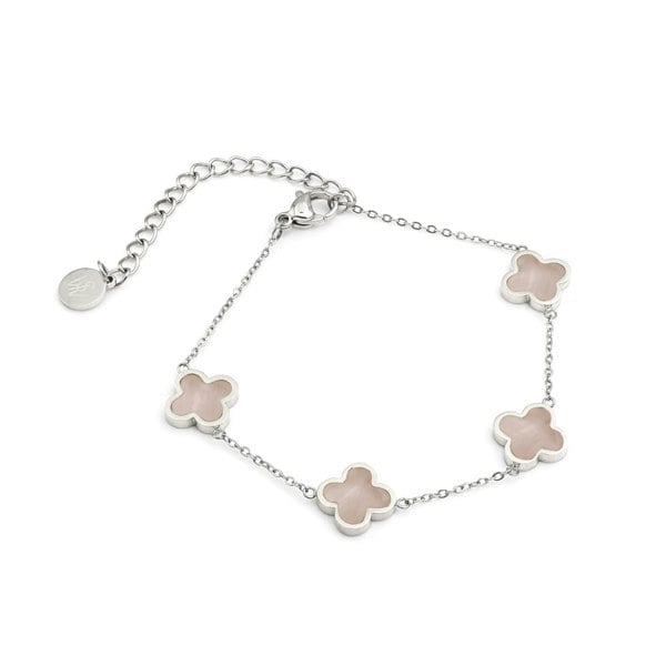 Say It With Rose Quartz Crystal Clover Bracelet - Silver