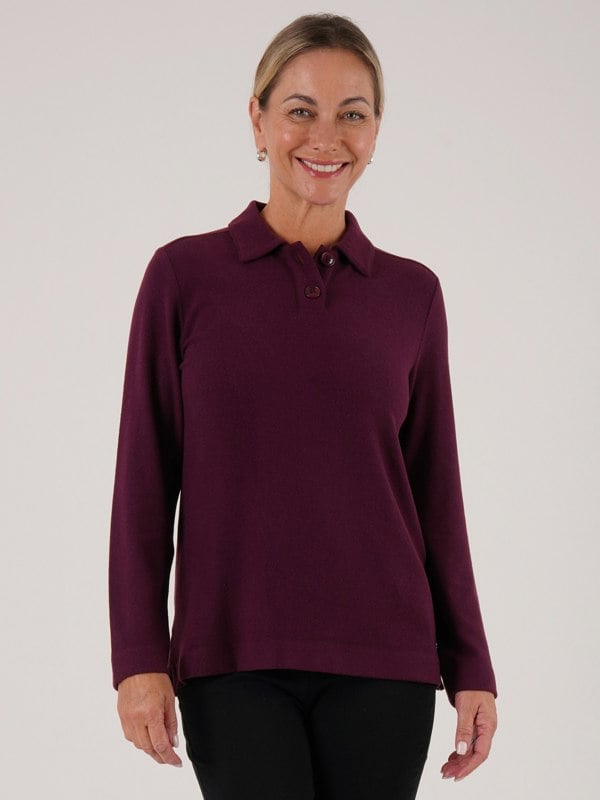 PennyPlain Button Collar Top - Wine