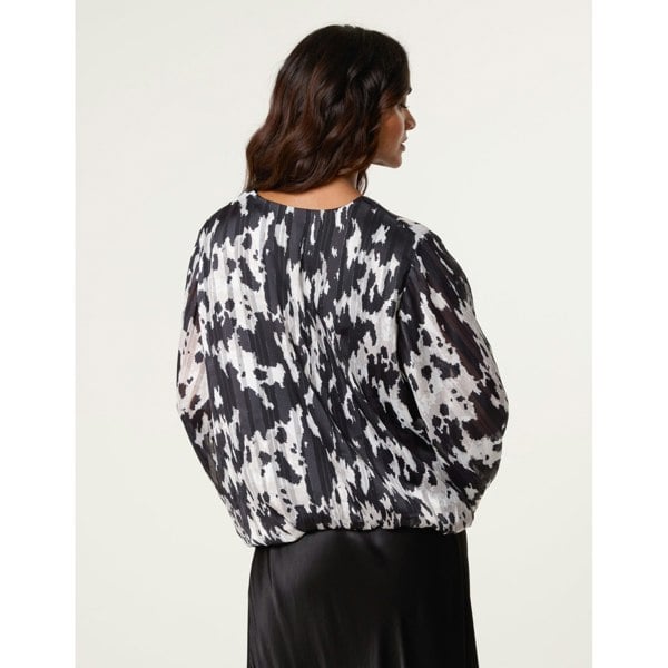 Blue Vanilla Metallic V Neck Bubble Hem Blouse