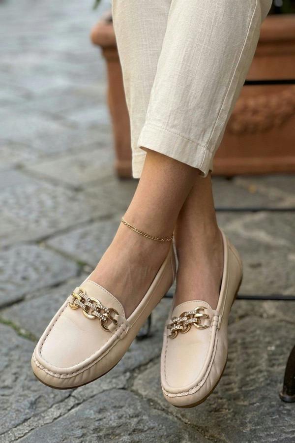 Olivia Womens Rhinestone Chain Loafers - Beige