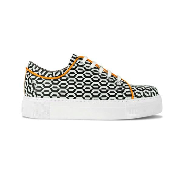 Embassy London Camila - Orange & Hexa Print - Women’s Chunky Leather Platform Trainer