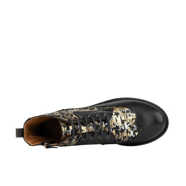 Embassy London Milliner - Black & Gold - Women's leather round toe side zipper ankle boot in gold