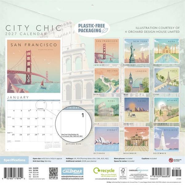Orchard Design, City Chic Calendar 2027, Wall Calendars, Month To View, Travel, Gift