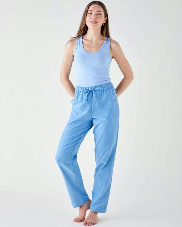 British Boxers Women's Brushed Cotton Pyjama Trousers - Sky Blue Herringbone