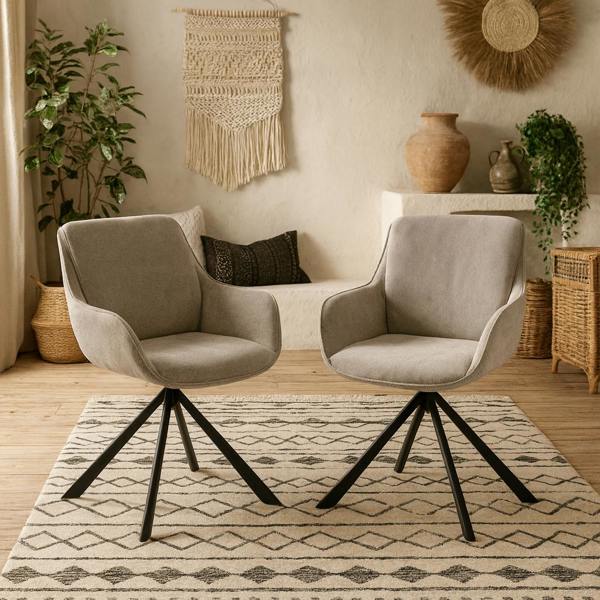 Wyld Haus Pebbleseed Set of 2 Sand Upholstered Swivel Dining Chair