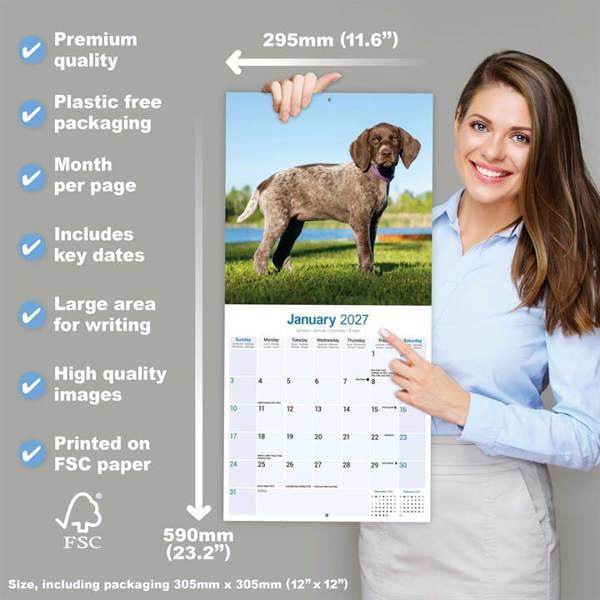 German Shorthaired Pointer Calendar 2027, Wall Calendars, Month To View, Dogs, Gift