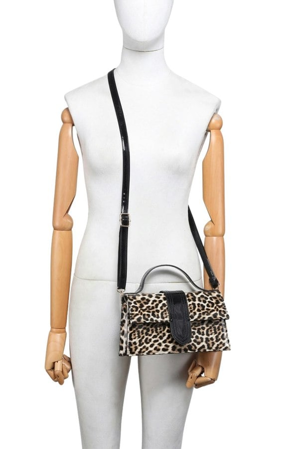 Pluspup Animal Print Top Handle Crossbody Bag with Flap Closure