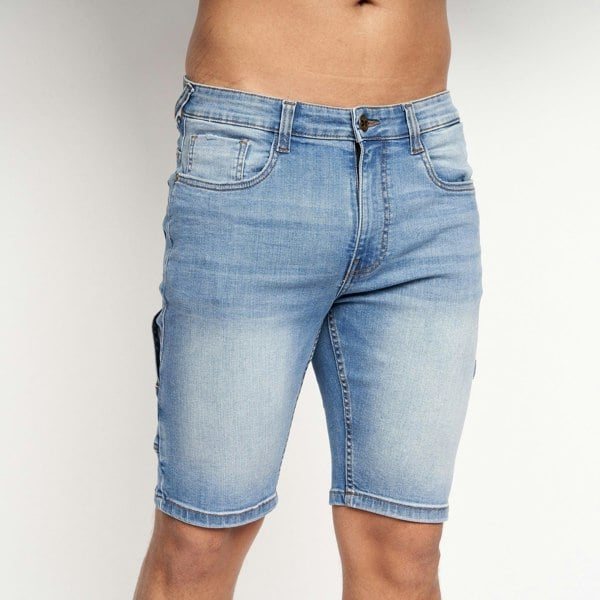 Crosshatch Carpenter Denim Shorts Mid Wash
