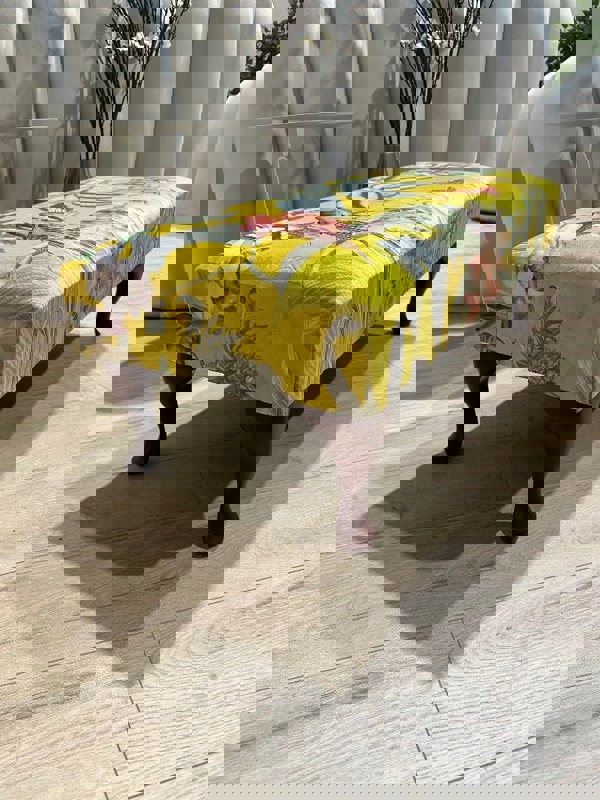 PREMIUM ZEN FOOTSTOOL YELLOW FIRST BIRD FLORAL POUFFE FOOTREST - ISTOOLS