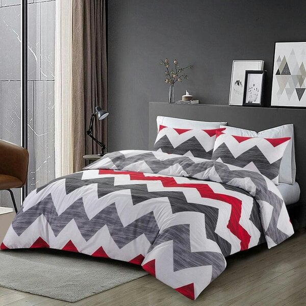 Night Zone Zigzag Ronald Duvet Cover Set – Geometric Chevron Polycotton Bedding with Pillowcases