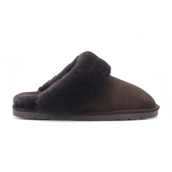 Infinity Leather Women's Genuine Sheepskin Brown Suede Mule Winter Slippers - Luna
