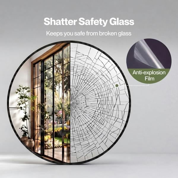 Yezi Wall Mirror Round Mirror Tempered Glass HD Make Up Mirror Bathroom 60cm