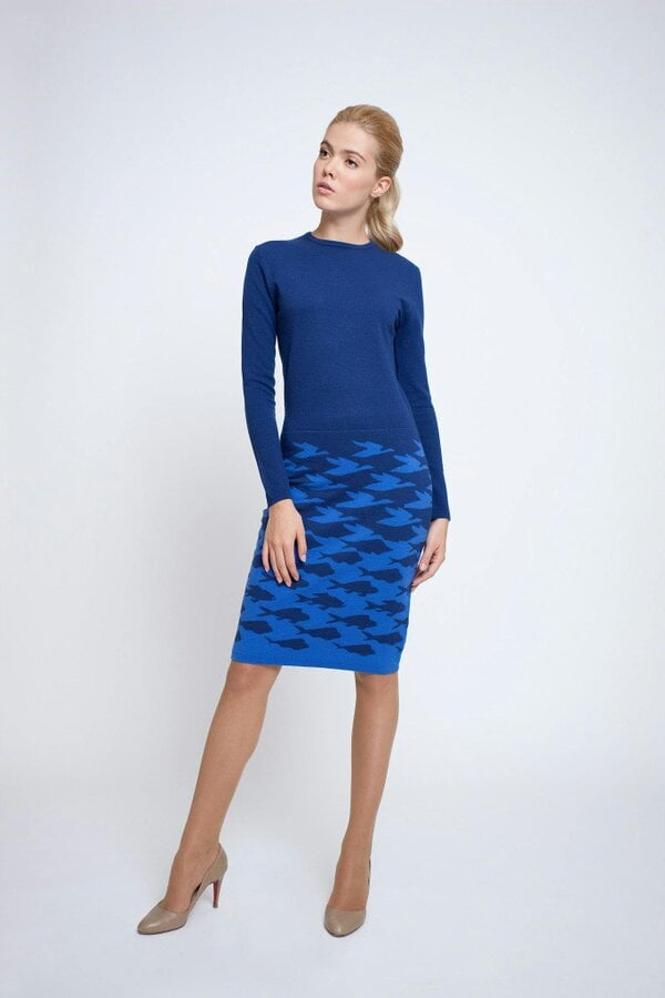 Sea & Sky two-tone blue jacquard knitted dress