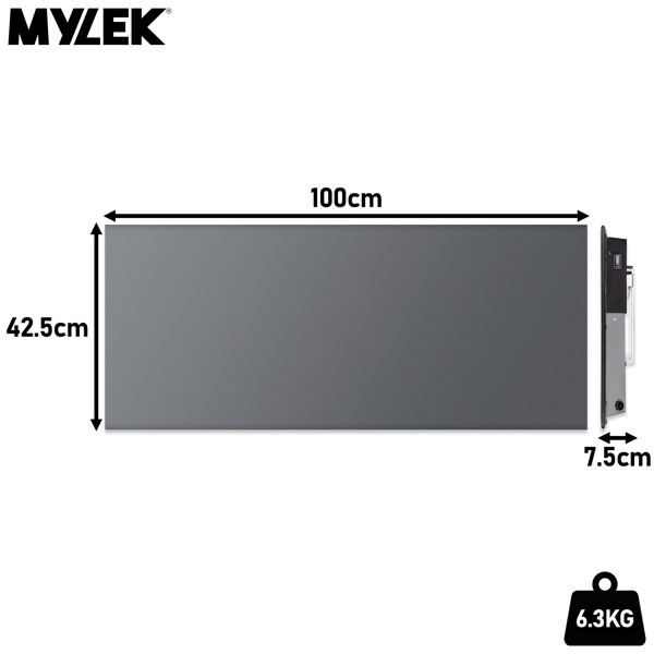 MYLEK Electric Radiator Panel Heater Grey WIFI Smart APP Eco 2000W Bathroom Safe Wall Mounted Timer Thermostat