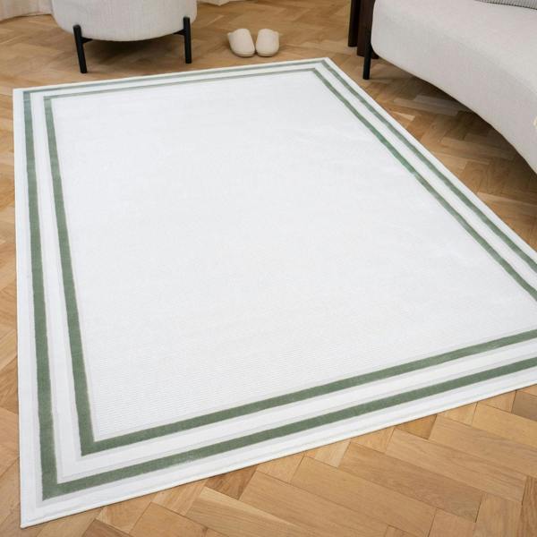 green bordered rug, anti-static, comfortable for every living areas, soft pile, easy care rug.