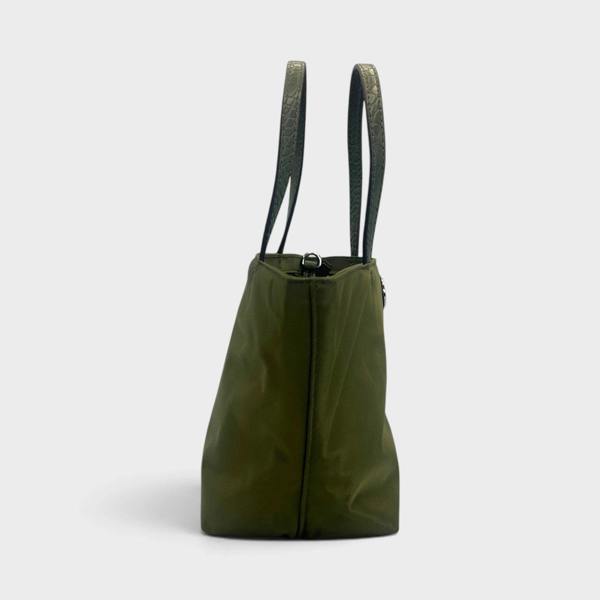 Tory Burch Nylon Mixed Materials Mini Tote Bag Green Khaki