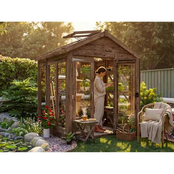 Dunster House Growzilla Wooden Greenhouse With x1 Shelving Pack W1.8m x D1.8m / W6' x D6' Automatic Vent Opener