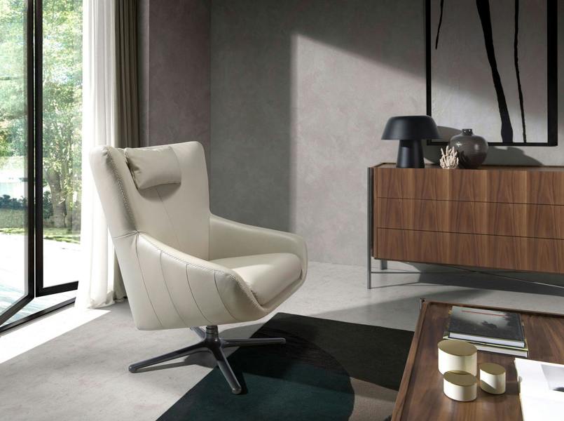 Angel Cerdá Grey Taupe Leather Swivel Armchair 5090