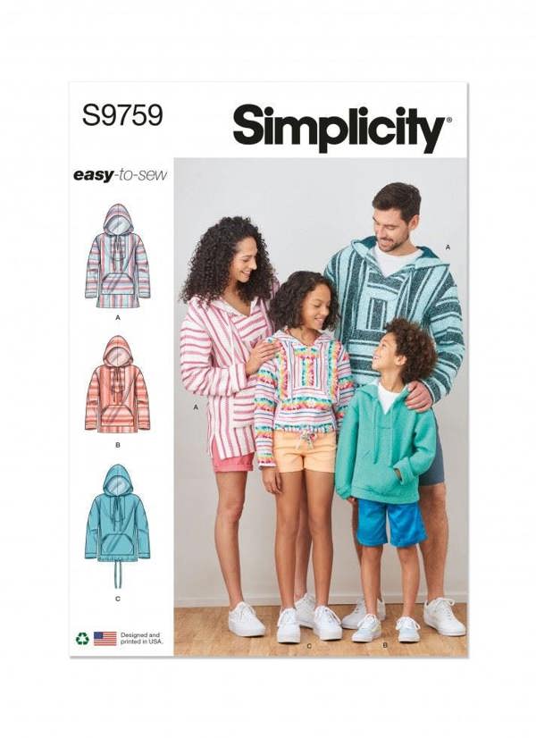 Simplicity Sewing Pattern 9759, Hoodies, Sweaters for Kids, Teenagers, Men, Women, A (XS - L / XS - XL) - Easy