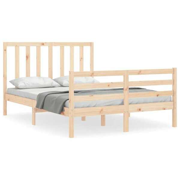Berkfield Bed Frame with Headboard Double Solid Wood
