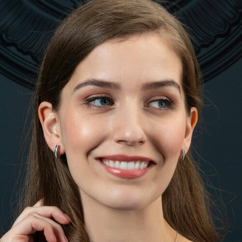 namana Sterling Silver Hoop Earrings for Women with Black Stones