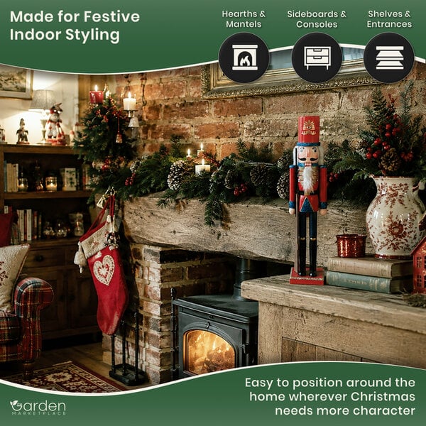 Large 50cm Christmas Nutcracker Figure in Red Coat & Red Hat, Traditional Indoor Festive Decoration, 3 Styles Available