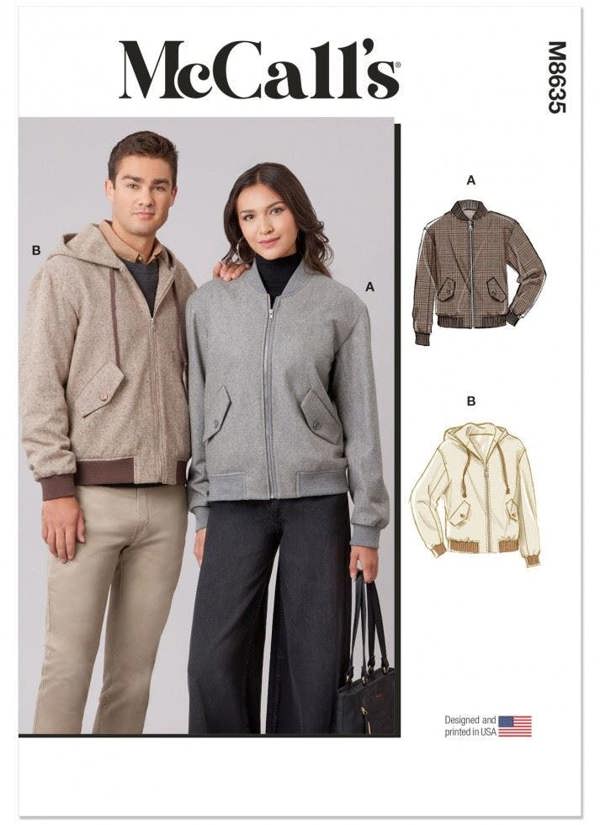 McCalls 8635 Paper Sewing Pattern – Men's & Women's Jacket & Hoodie, Size XS-XXL, Intermediate