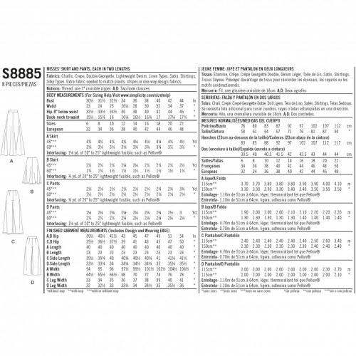 Simplicity Sewing Pattern 8885, Skirts, Trousers for Women, H5 (6-8-10-12-14) - Intermediate