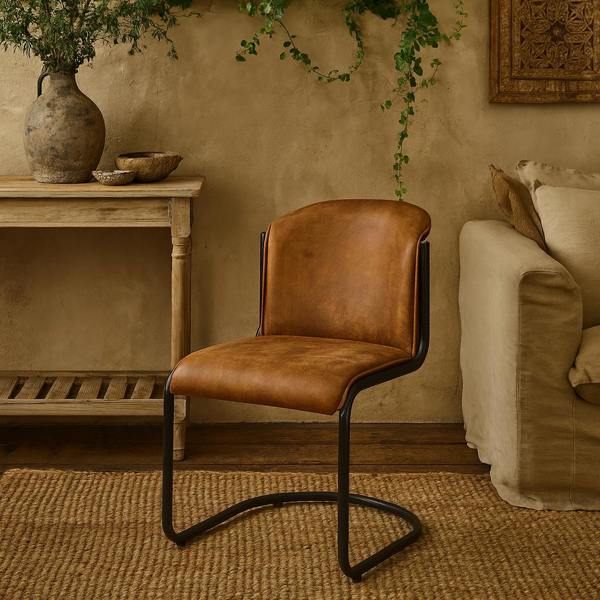 Wyld Haus Germain Arched Tan Brown Upholstered Leather Dining Chair