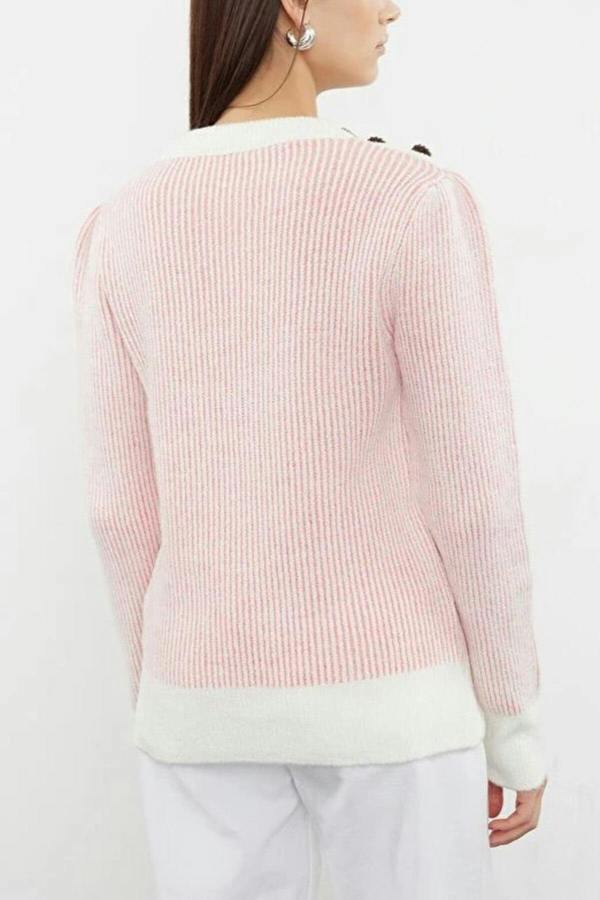 WOVCOR Soft Textured Knit Sweater with Button Details