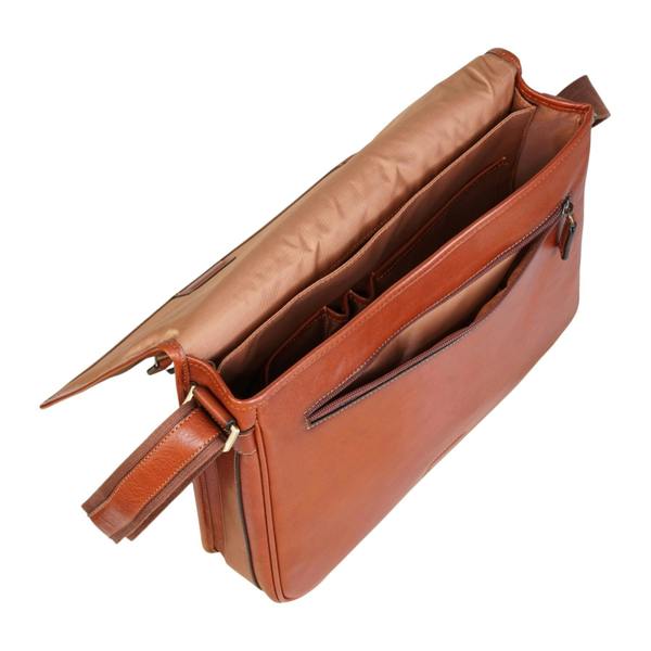 Infinity Leather Genuine Leather Laptop Satchel Messenger Shoulder Bag - Astor
