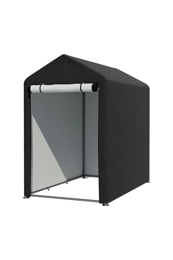 Living and Home 3x5FT/4x6FT Outdoor Storage Shed Bicycle Shelter with Waterproof Apex Roof and Roll-Up Door,Black