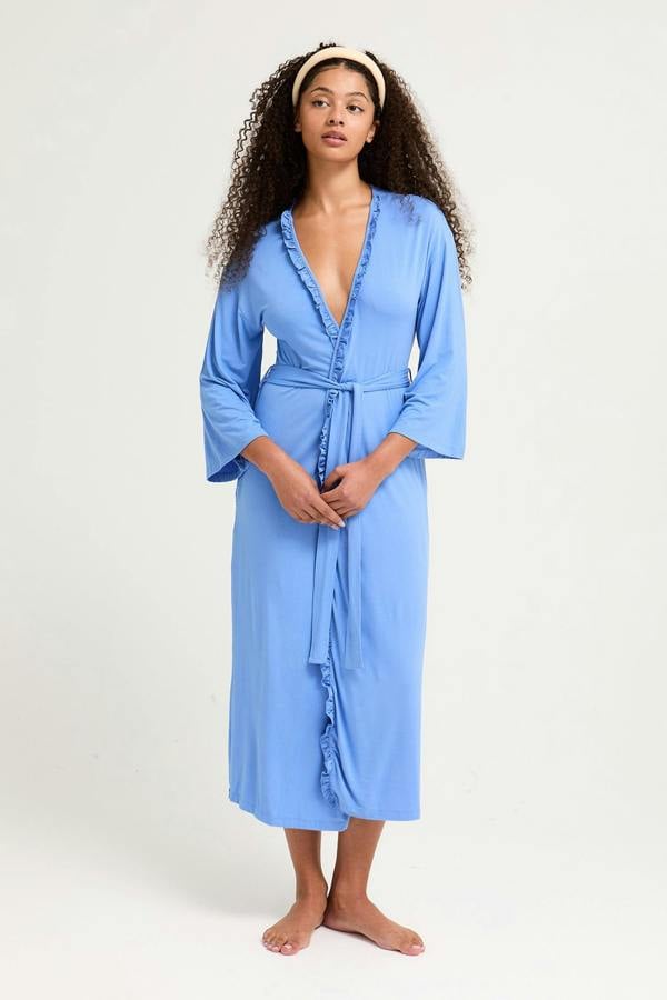 Bamboo Frill Kimono in Cornflower Blue - Wholesale - Robes