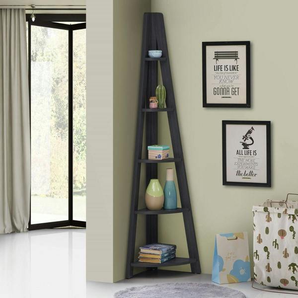 Timber Art Design Riva Scandinavian Retro 5 Tier Corner Ladder Bookcase Shelf Unit