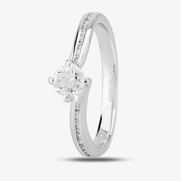 1888 Collection 18ct White Gold Brilliant Cut 0.53ct Diamond Shoulder-Set Solitaire Ring RI-137B