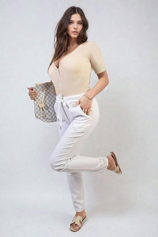 Delilah Casual Drawstring Trousers - White