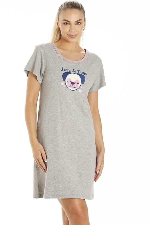 Womens Short Sleeve Pug & Cat Nightdresses