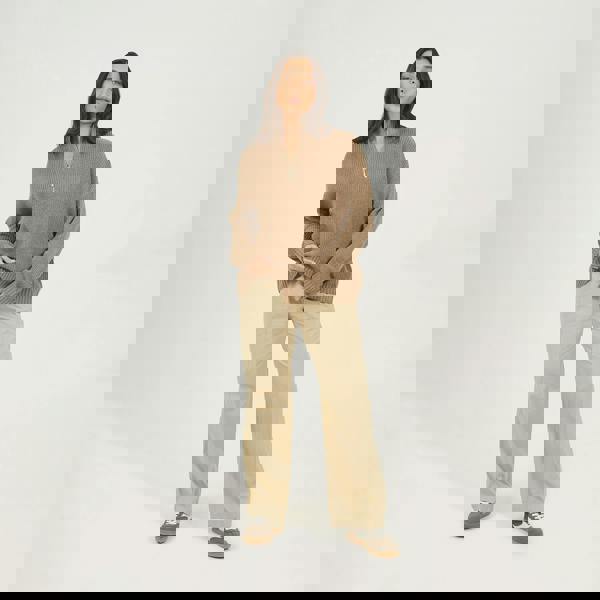 Brave Soul Beige Half Zip Funnel Neck Fisherman Knit Jumper - Beige Image 3