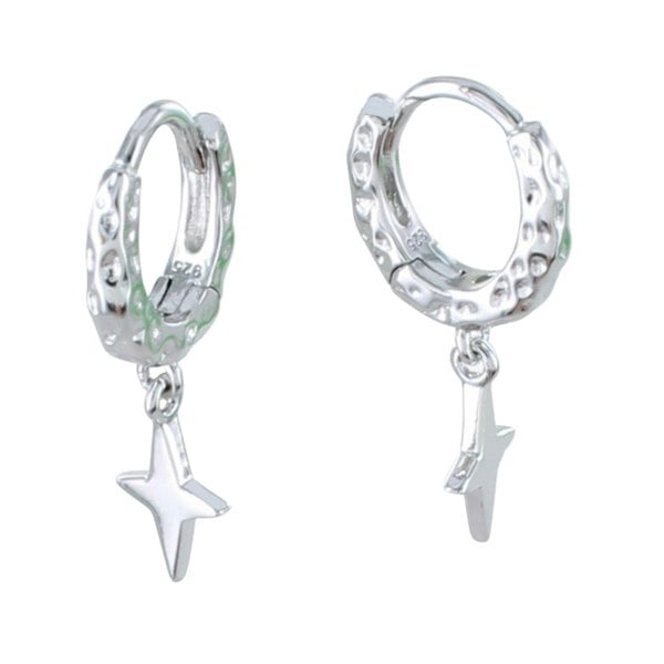 Textured Hoop and Star Sterling Silver Earrings - Reeves & Reeves