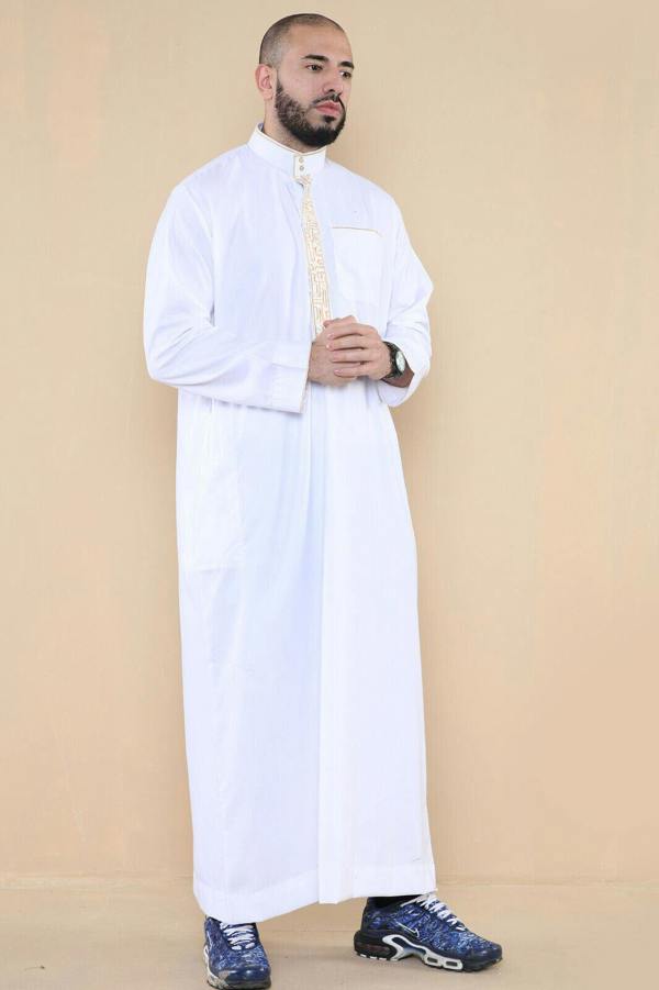Infinity Leather Mens Thobe Jubba Emirati Islamic Arabic Eid Embroidery Kaftan Jubbah Robe