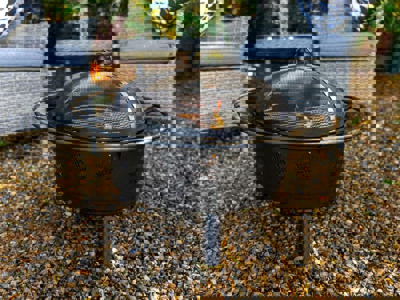 Stars & Moon Fire Pit BBQ with Mesh Lid, BBQ Grill & Rain Cover | Large 30" Garden Fire Pit The Garden Furniture Shop